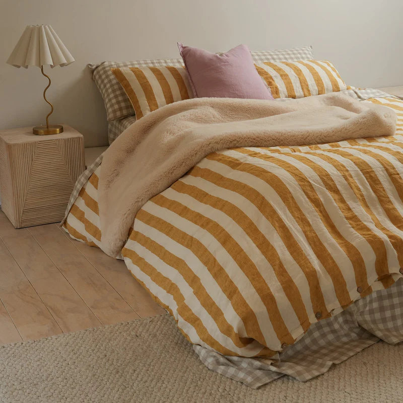 100% French Flax Linen Duvet Set - Sunflower Stripe