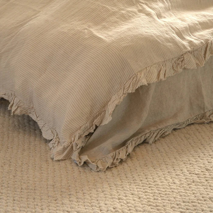 Linen Ruffle Edge Duvet Set- Sand Stripe