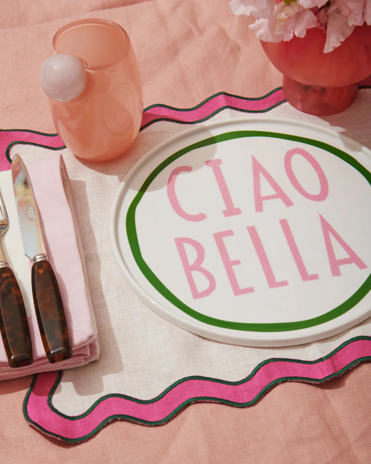 Ciao Bella Plate - Pink & Green