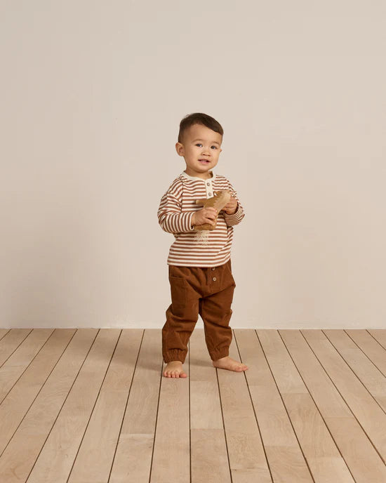 Long Sleeve Henley Tee - Cinnamon Stripe