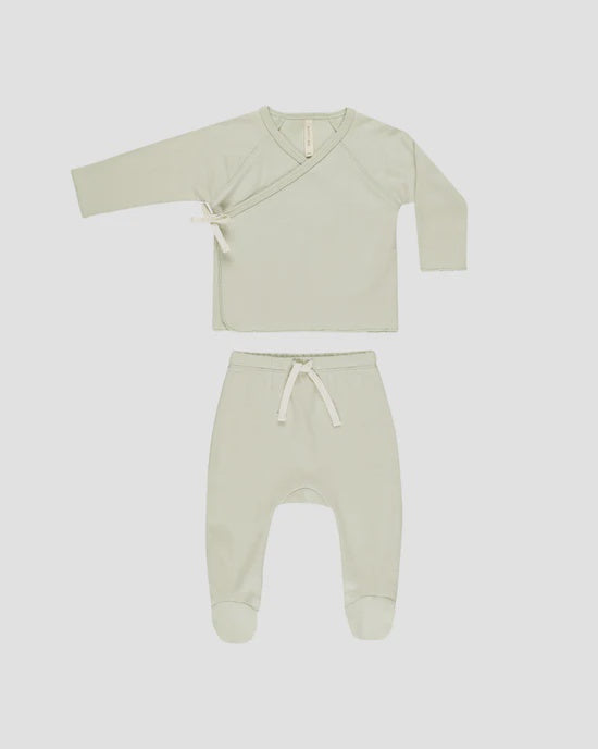 Wrap Top + Footed Pant Set - Mint