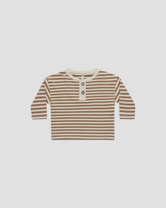 Long Sleeve Henley Tee - Cinnamon Stripe