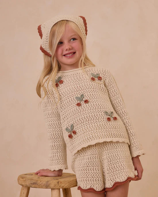 Crochet Knit Pullover - Cherries