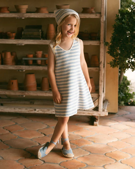 Crochet Tank Mini Dress - Blue Stripe