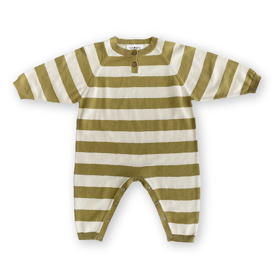 Organic Striped Essential Starsuit - Sage (2YR ONLY)