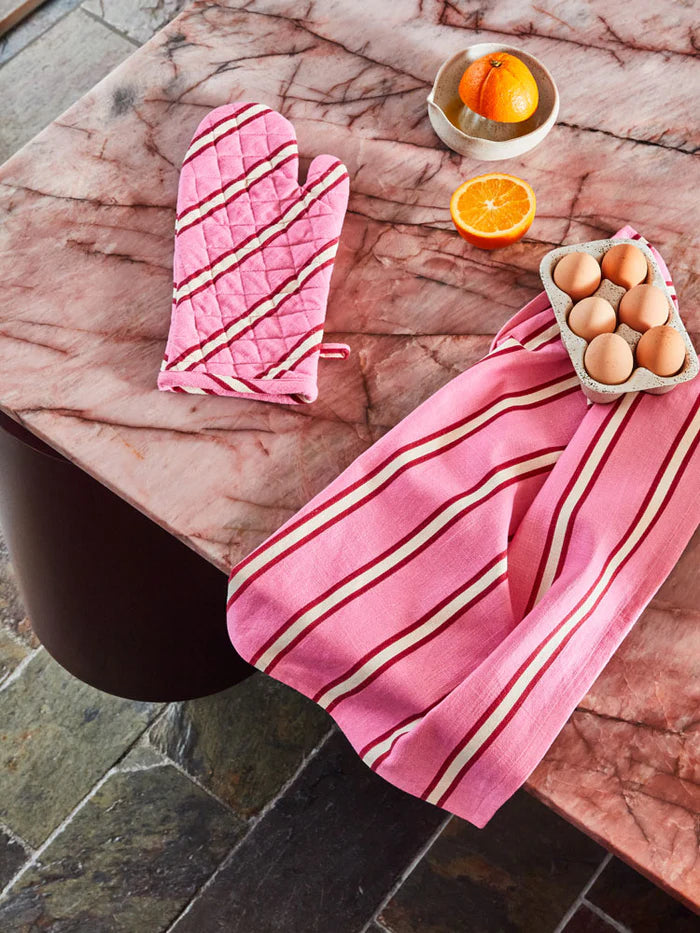 Raspberry Stripe Tea Towel