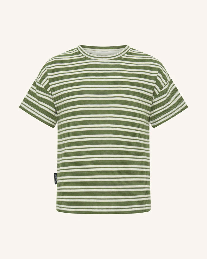 Waffle Drop Shoulder Tee - Forest Stripe