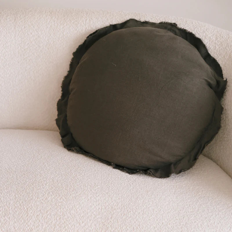 100% Flax Linen Round Cushion - Feather Filled