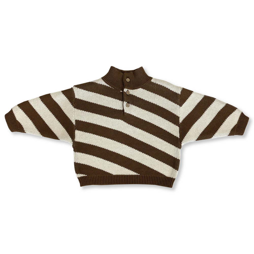 Button Up Diagonal Stripe Pull Over - Espresso