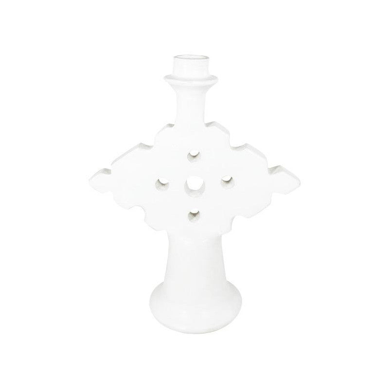 TADELAKT TRIANGLE CANDLE HOLDER MEDIUM WHITE